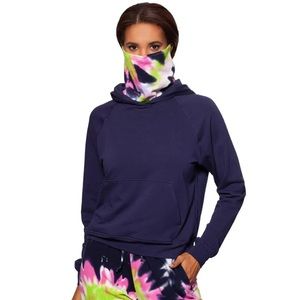 BAM BY BETSY & ADAM Navy Pocketed Long Sleeve Hoodie Top S Built in Mask Tie Dye